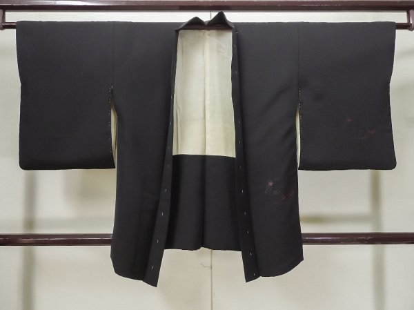 Photo1: L0803X Used Japanese women  Black HAORI short jacket / Silk. Flower,   (Grade B) (1)