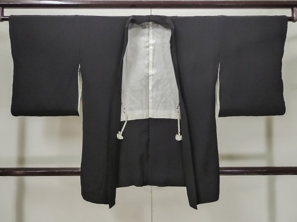 Photo1: L0804A Used Japanese women  Black HAORI short jacket / Synthetic.    (Grade C) (1)