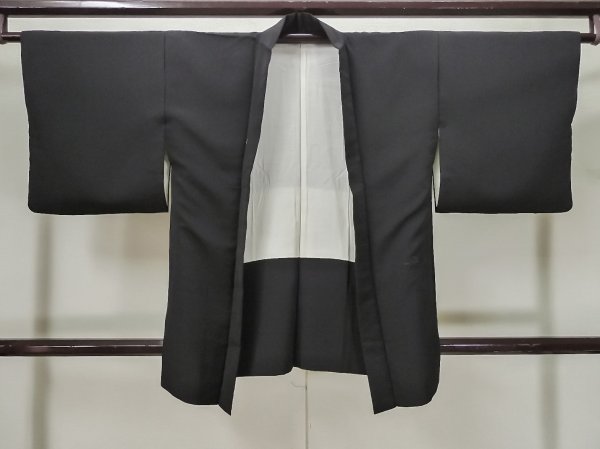 Photo1: L0804C Used Japanese women  Black HAORI short jacket / Synthetic. Tall grass,   (Grade B) (1)