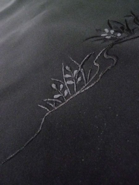 Photo6: L0804C Used Japanese women  Black HAORI short jacket / Synthetic. Tall grass,   (Grade B) (6)