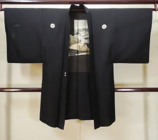 K*E様 MNMM HAORI / BLACK Size 1 Mint N0305Z Vintage Japanese Black Men's Haori / Silk. (Grade C