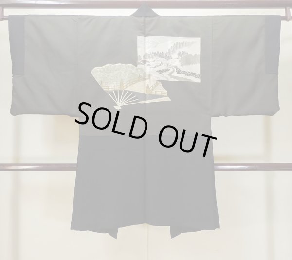 Photo4: L0824B Used Japanese men  Black Men's Haori / Silk.    (Grade D) (4)