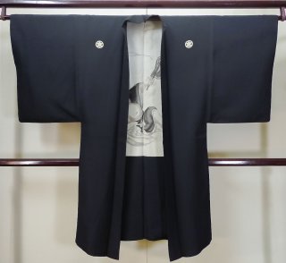 Mint N0305Z Vintage Japanese Black Men's Haori / Silk. (Grade C