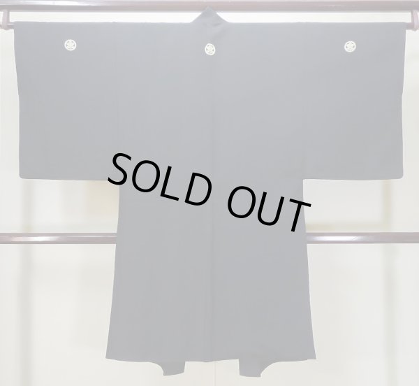 Photo3: L0824C Used Japanese men  Black Men's Haori / Silk.    (Grade C) (3)