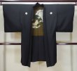 Photo1: L0824E Used Japanese men  Black Men's Haori / Silk.    (Grade C) (1)