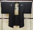 Photo1: L0824F Used Japanese men  Black Men's Haori / Silk.    (Grade B) (1)