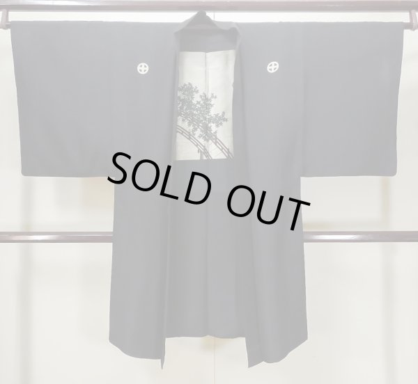 Photo1: L0824G Used Japanese men  Black Men's Haori / Silk.    (Grade C) (1)