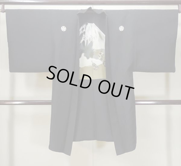Photo1: L0824H Used Japanese men  Black Men's Haori / Silk.    (Grade C) (1)