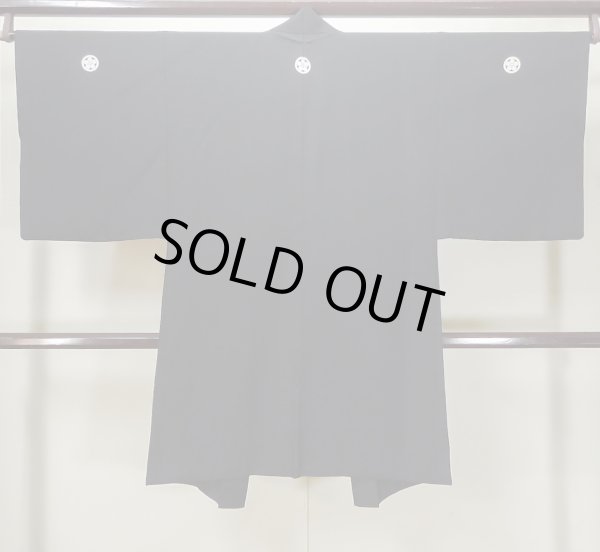 Photo2: L0824H Used Japanese men  Black Men's Haori / Silk.    (Grade C) (2)