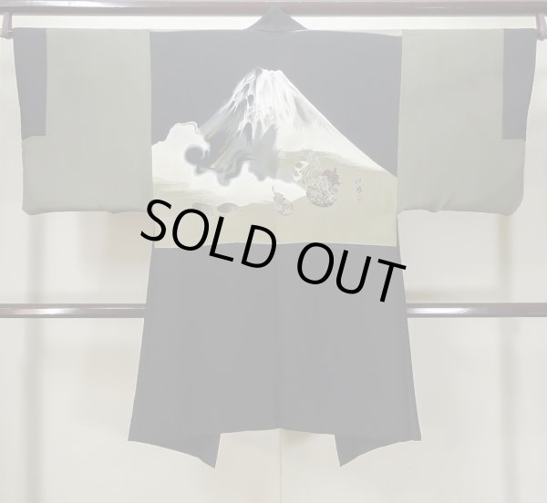 Photo3: L0824H Used Japanese men  Black Men's Haori / Silk.    (Grade C) (3)