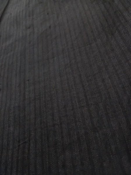 Photo8: L0824N Used Japanese men Dark Brown Men's Haori / Silk. Stripes   (Grade D) (8)