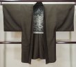 Photo1: L0824R Used Japanese men  Brown Men's Haori / Silk. Stripes   (Grade D) (1)