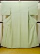 Photo1: L0826K Used Japanese women Pale Yellowish Green IROMUJI plain colored / Silk.    (Grade C) (1)