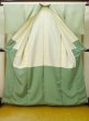 Photo2: L0826K Used Japanese women Pale Yellowish Green IROMUJI plain colored / Silk.    (Grade C) (2)