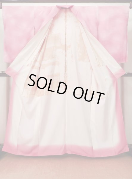 Photo2: L0826O Used Japanese women Light Pink IROMUJI plain colored / Silk. Gradation   (Grade B) (2)