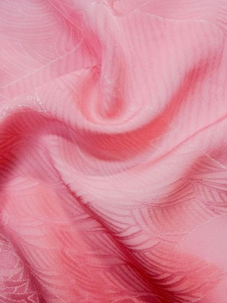 Photo13: L0826O Used Japanese women Light Pink IROMUJI plain colored / Silk. Gradation   (Grade B) (13)