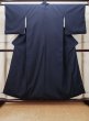 Photo1: Mint L0826Q Used Japanese women  Indigo Blue IROMUJI plain colored / Silk.    (Grade A) (1)