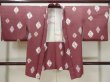 Photo1: L0907G Used Japanese women Pale Dark Red HAORI short jacket / Silk. Lozenges   (Grade A) (1)