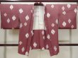 Photo1: L0907G Used Japanese women Pale Dark Red HAORI short jacket / Silk. Lozenges   (Grade A) (1)