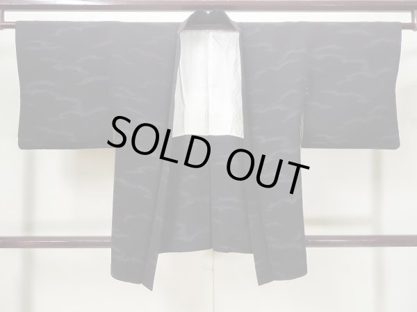 Photo2: L0907J Used Japanese women  Black HAORI short jacket / Silk. Abstract pattern   (Grade B) (2)