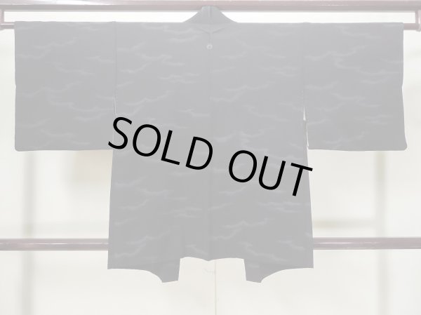 Photo3: L0907J Used Japanese women  Black HAORI short jacket / Silk. Abstract pattern   (Grade B) (3)