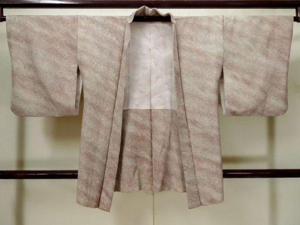Photo1: L0907O Used Japanese women Pale Brown HAORI short jacket / Silk. Dapple pattern   (Grade B) (1)