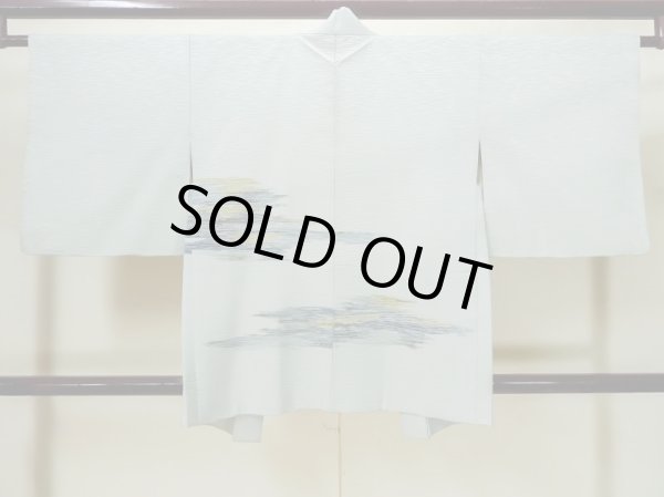 Photo2: L0907Q Used Japanese women Pale Light Blue HAORI short jacket / Silk. Abstract pattern   (Grade C) (2)