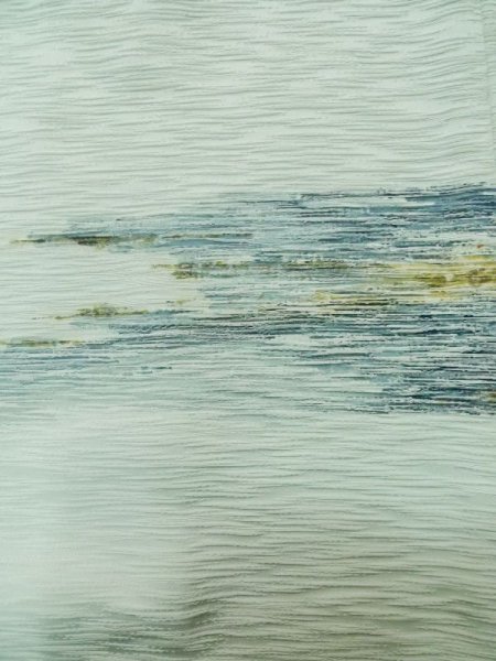 Photo6: L0907Q Used Japanese women Pale Light Blue HAORI short jacket / Silk. Abstract pattern   (Grade C) (6)