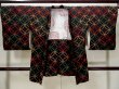 Photo1: Mint L0907R Used Japanese women  Black HAORI short jacket / Silk. Crossed circles   (Grade A+) (1)