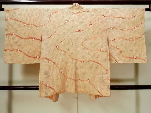 Photo2: Mint L0907V Used Japanese women Pale Red HAORI short jacket / Silk. Dapple pattern,   (Grade A) (2)