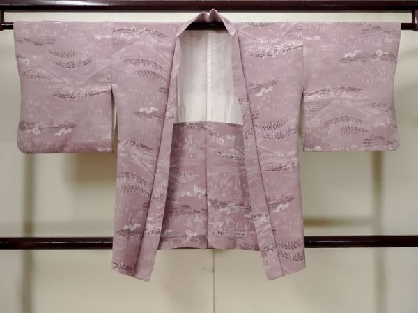 Photo1: L0907W Used Japanese women Pale Wisteria HAORI short jacket / Silk. House,   (Grade C) (1)