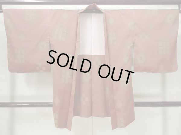 Photo2: L0907X Used Japanese womenPale Reddish Brown HAORI short jacket / Silk. Abstract pattern,   (Grade B) (2)