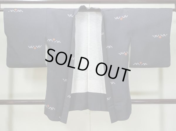 Photo1: Mint L0914D Used Japanese women  Black HAORI short jacket / Silk. Abstract pattern   (Grade A) (1)