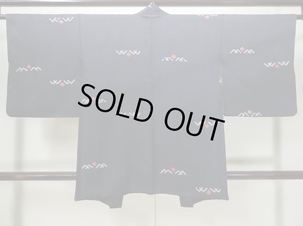 Photo2: Mint L0914D Used Japanese women  Black HAORI short jacket / Silk. Abstract pattern   (Grade A) (2)