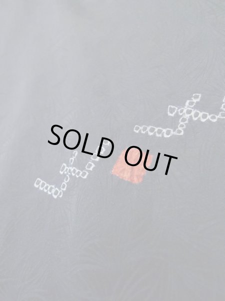 Photo9: Mint L0914D Used Japanese women  Black HAORI short jacket / Silk. Abstract pattern   (Grade A) (9)