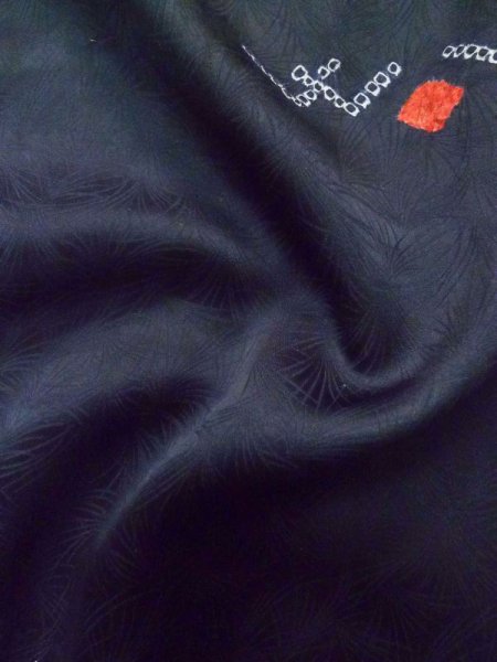 Photo12: Mint L0914D Used Japanese women  Black HAORI short jacket / Silk. Abstract pattern   (Grade A) (12)