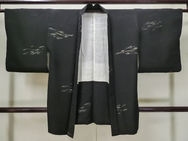 Photo1: L0914G Used Japanese women  Black HAORI short jacket / Synthetic.    (Grade A) (1)