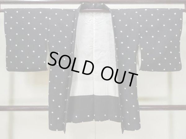 Photo1: L0914H Used Japanese women  Black HAORI short jacket / Synthetic. Dot   (Grade A) (1)