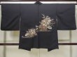 Photo2: L0914J Used Japanese women  Black HAORI short jacket / Silk. Chrysanthemum, Shell tub pattern  (Grade C) (2)