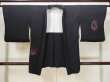 Photo1: Mint L0914N Used Japanese women  Black HAORI short jacket / Silk. Flower,   (Grade A) (1)