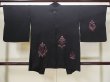 Photo2: Mint L0914N Used Japanese women  Black HAORI short jacket / Silk. Flower,   (Grade A) (2)