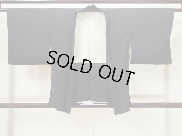 Photo1: L0914O Used Japanese women  Black HAORI short jacket / Synthetic. Flower   (Grade C) (1)