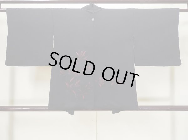 Photo2: L0914O Used Japanese women  Black HAORI short jacket / Synthetic. Flower   (Grade C) (2)