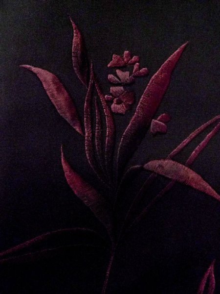 Photo5: L0914O Used Japanese women  Black HAORI short jacket / Synthetic. Flower   (Grade C) (5)