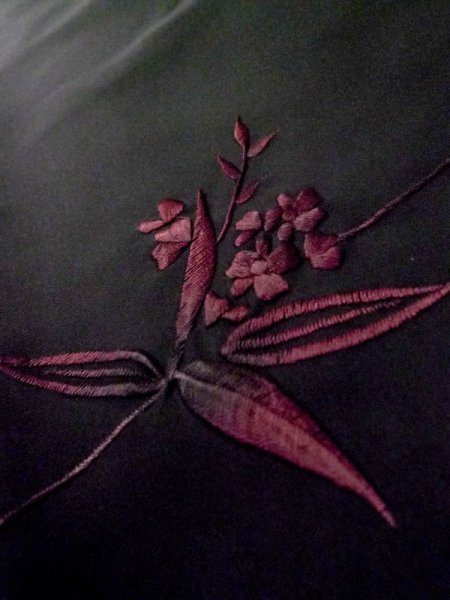 Photo9: L0914O Used Japanese women  Black HAORI short jacket / Synthetic. Flower   (Grade C) (9)