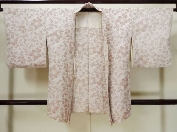 Photo1: L0914T Used Japanese women  Off White HAORI short jacket / Silk. Chrysanthemum,   (Grade C) (1)