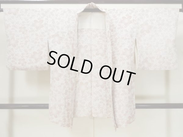 Photo2: L0914T Used Japanese women  Off White HAORI short jacket / Silk. Chrysanthemum,   (Grade C) (2)