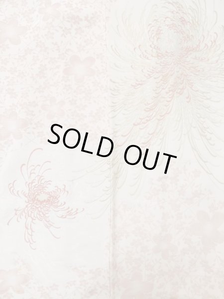 Photo4: L0914T Used Japanese women  Off White HAORI short jacket / Silk. Chrysanthemum,   (Grade C) (4)