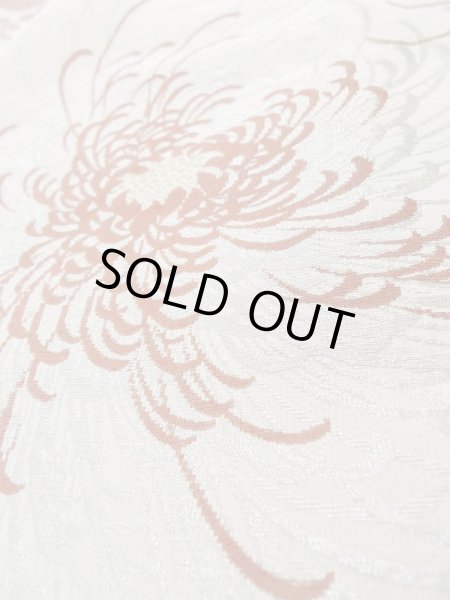 Photo10: L0914T Used Japanese women  Off White HAORI short jacket / Silk. Chrysanthemum,   (Grade C) (10)