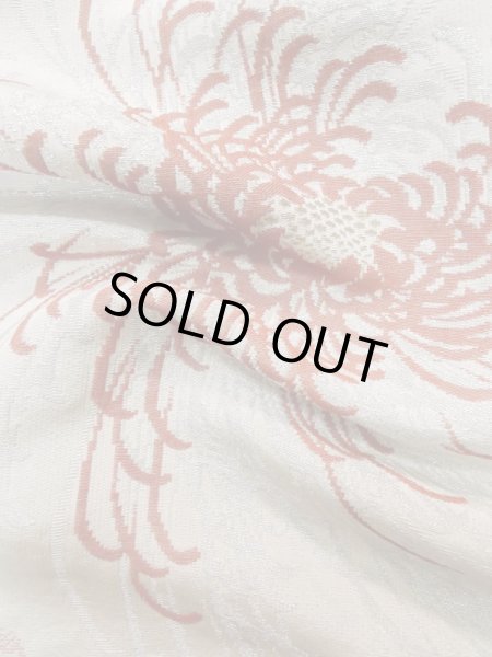 Photo13: L0914T Used Japanese women  Off White HAORI short jacket / Silk. Chrysanthemum,   (Grade C) (13)